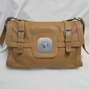 Longchamp Pebbled Leather Flap Shoulder Bag Tan Caramel